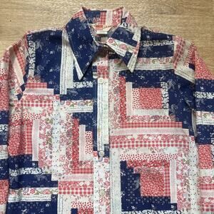 Vintage Laura Mae 60’s 70’s Women’s Quilt Bandana Blouse Size 34 Red White Blue